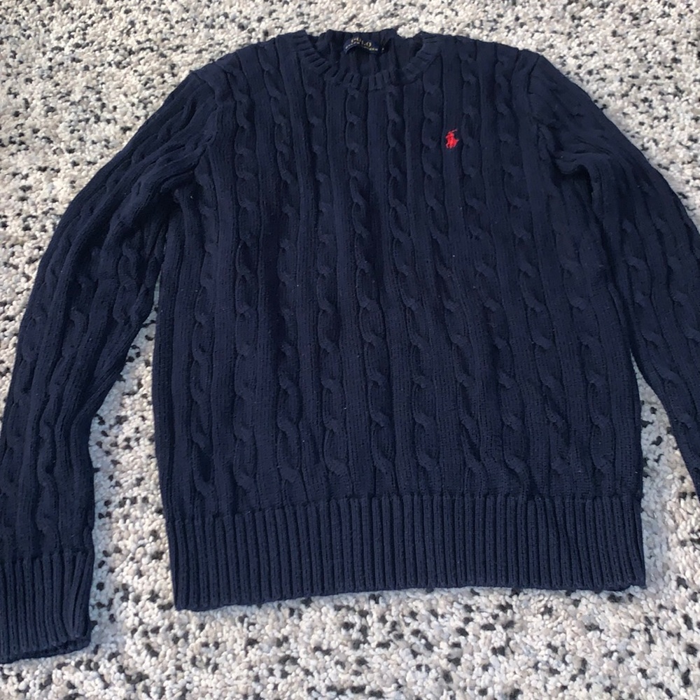 Polo by Ralph Lauren - navy blue, cable knit sweater - M